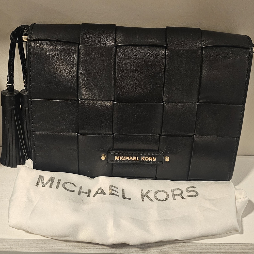 Michael Kors Black Woven Leather Bag